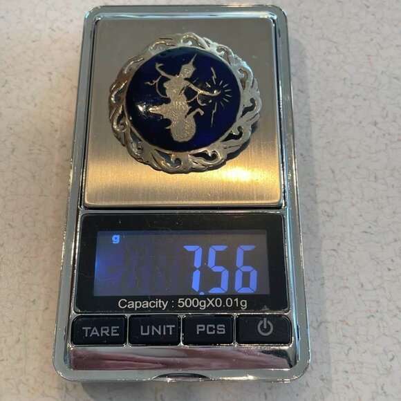 VTG 50s Sterling Silver Siam Mekhala Goddess of Lightening Brooch HTF Dark Blue - Picture 5 of 5